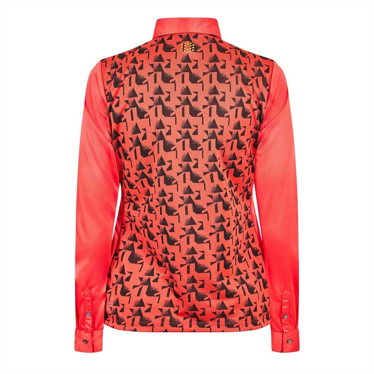 Pink - Back - Puma Womens-Ladies Abstract Long-Sleeved Golf Polo Shirt
