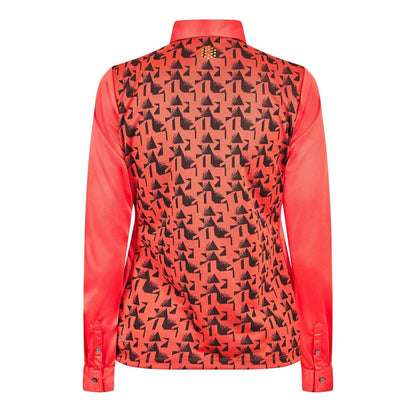 Pink - Back - Puma Womens-Ladies Abstract Long-Sleeved Golf Polo Shirt
