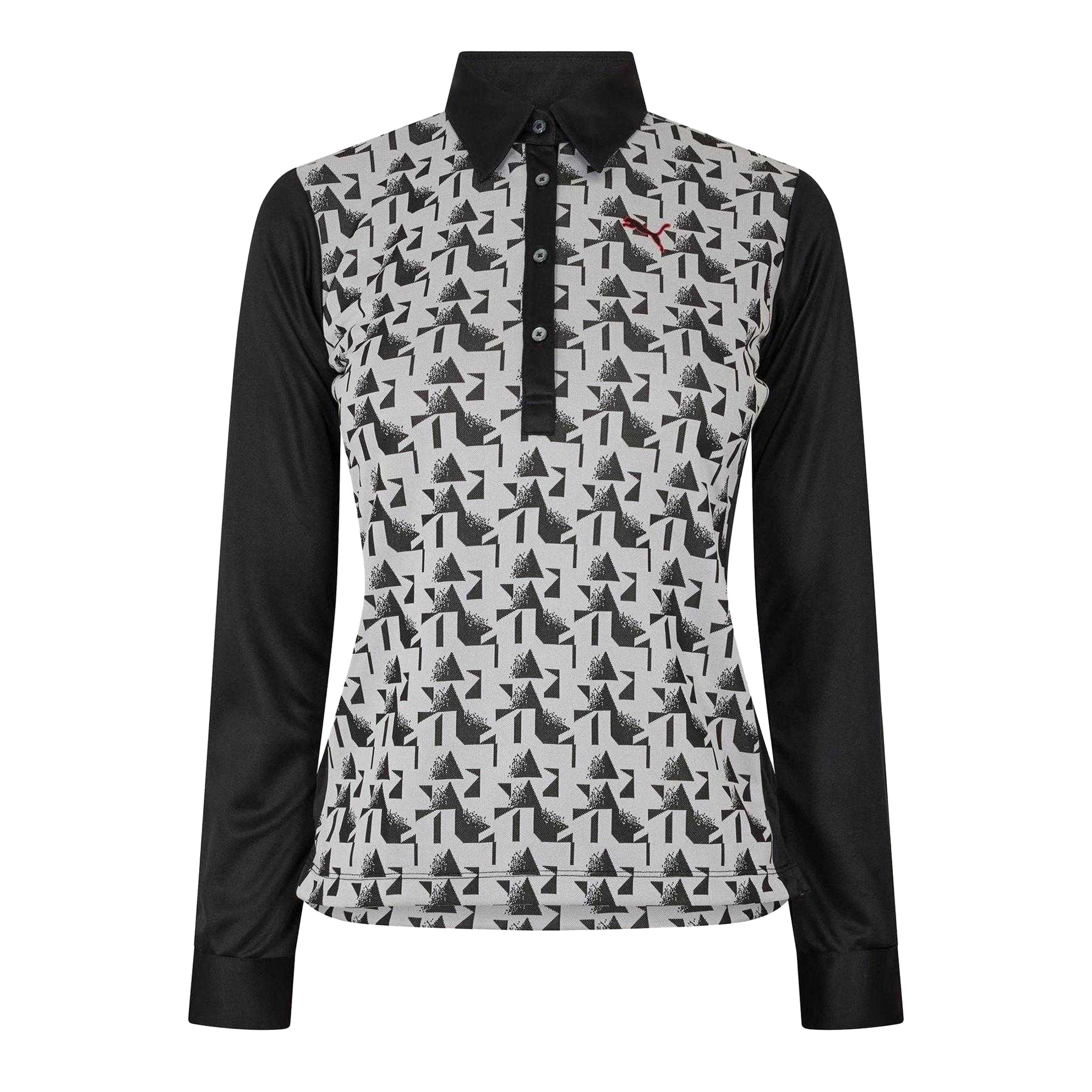 Grey - Front - Puma Womens-Ladies Abstract Long-Sleeved Golf Polo Shirt