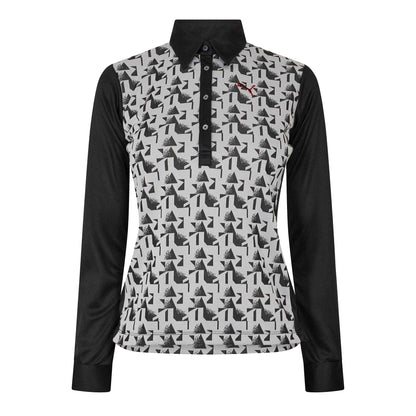 Grey - Front - Puma Womens-Ladies Abstract Long-Sleeved Golf Polo Shirt