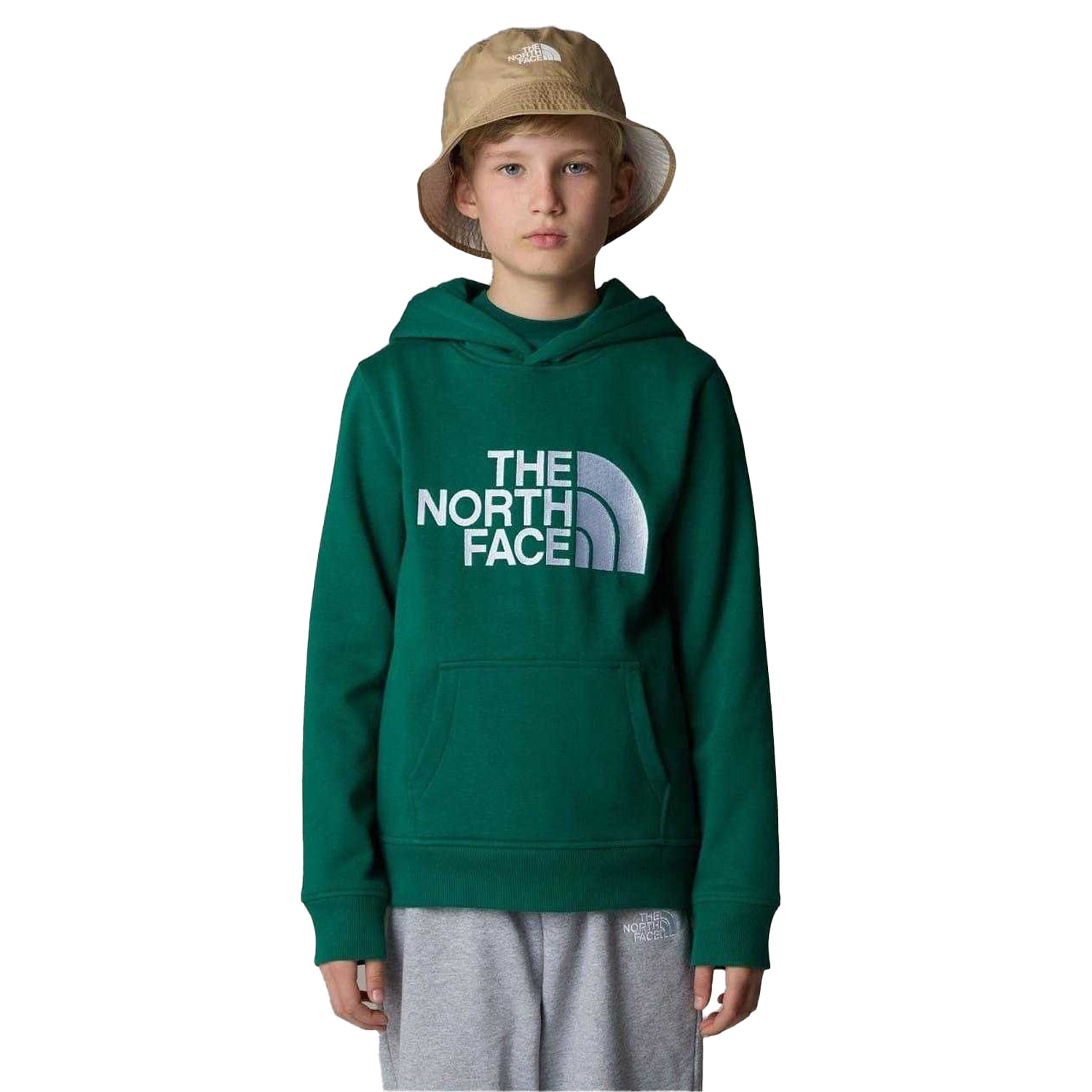 Green - Side - The North Face Boys Drew Peak Cotton Fleece Lined Relaxed Fit Hoodie