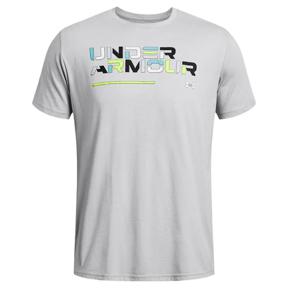 Grey - Front - Under Armour Mens Wordmark Colour Block T-Shirt