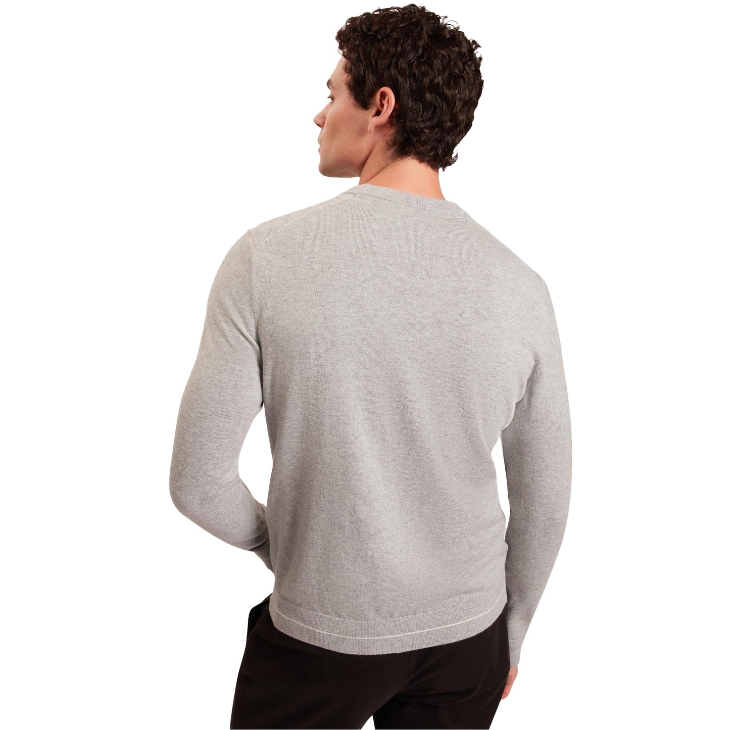 Light Grey - Back - Ted Baker Mens Chevron Ribbed Collar Long-Sleeved Jumper