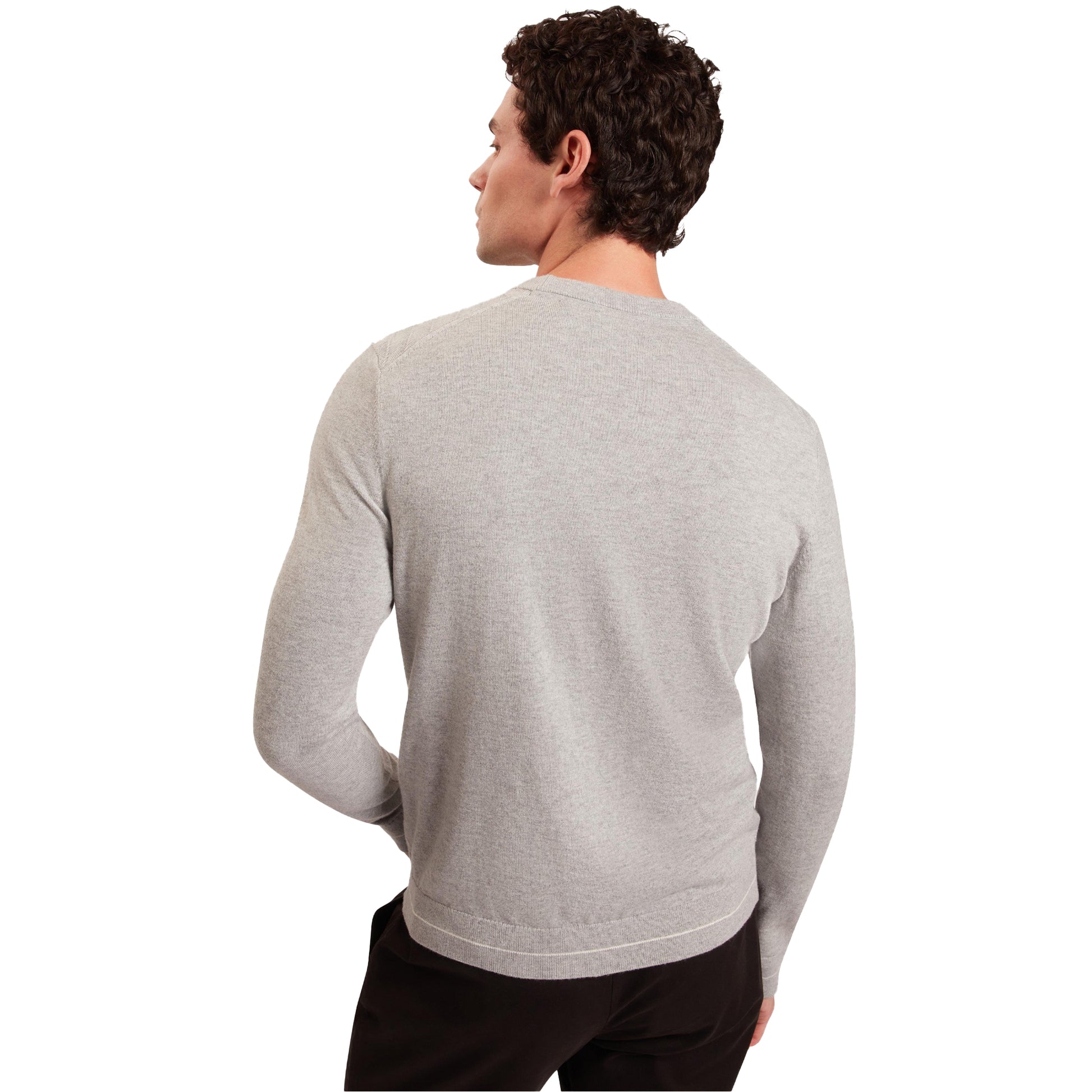 Light Grey - Back - Ted Baker Mens Chevron Ribbed Collar Long-Sleeved Jumper