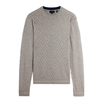Light Grey - Front - Ted Baker Mens Chevron Ribbed Collar Long-Sleeved Jumper
