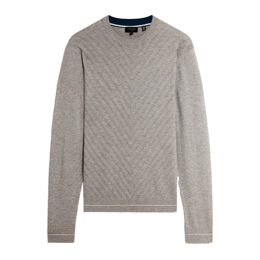 Light Grey - Front - Ted Baker Mens Chevron Ribbed Collar Long-Sleeved Jumper