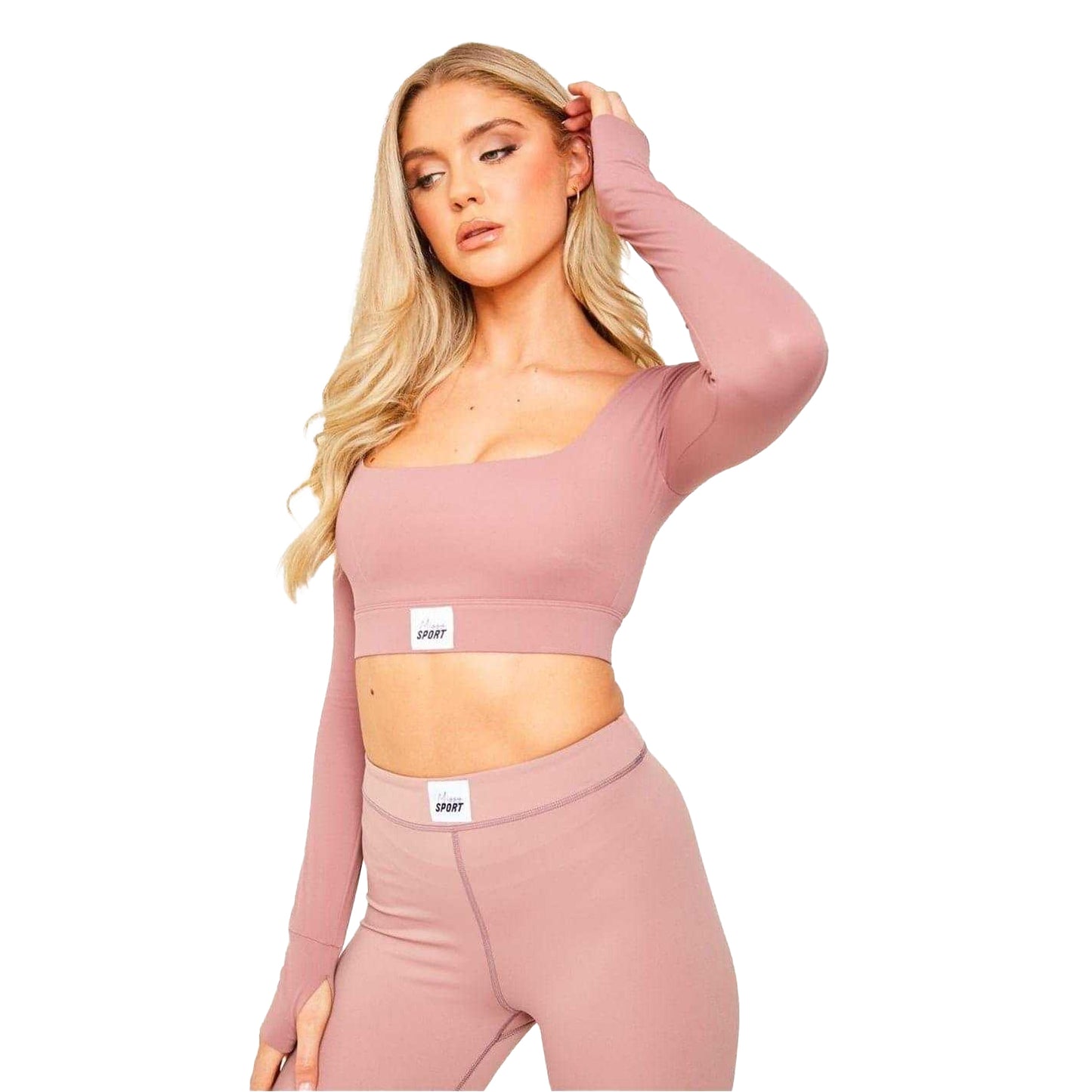 Rose - Front - Missy Empire Womens-Ladies Logo Tab Detail Gym Crop Top