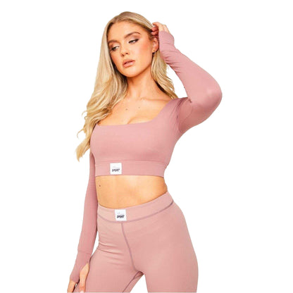 Rose - Front - Missy Empire Womens-Ladies Logo Tab Detail Gym Crop Top