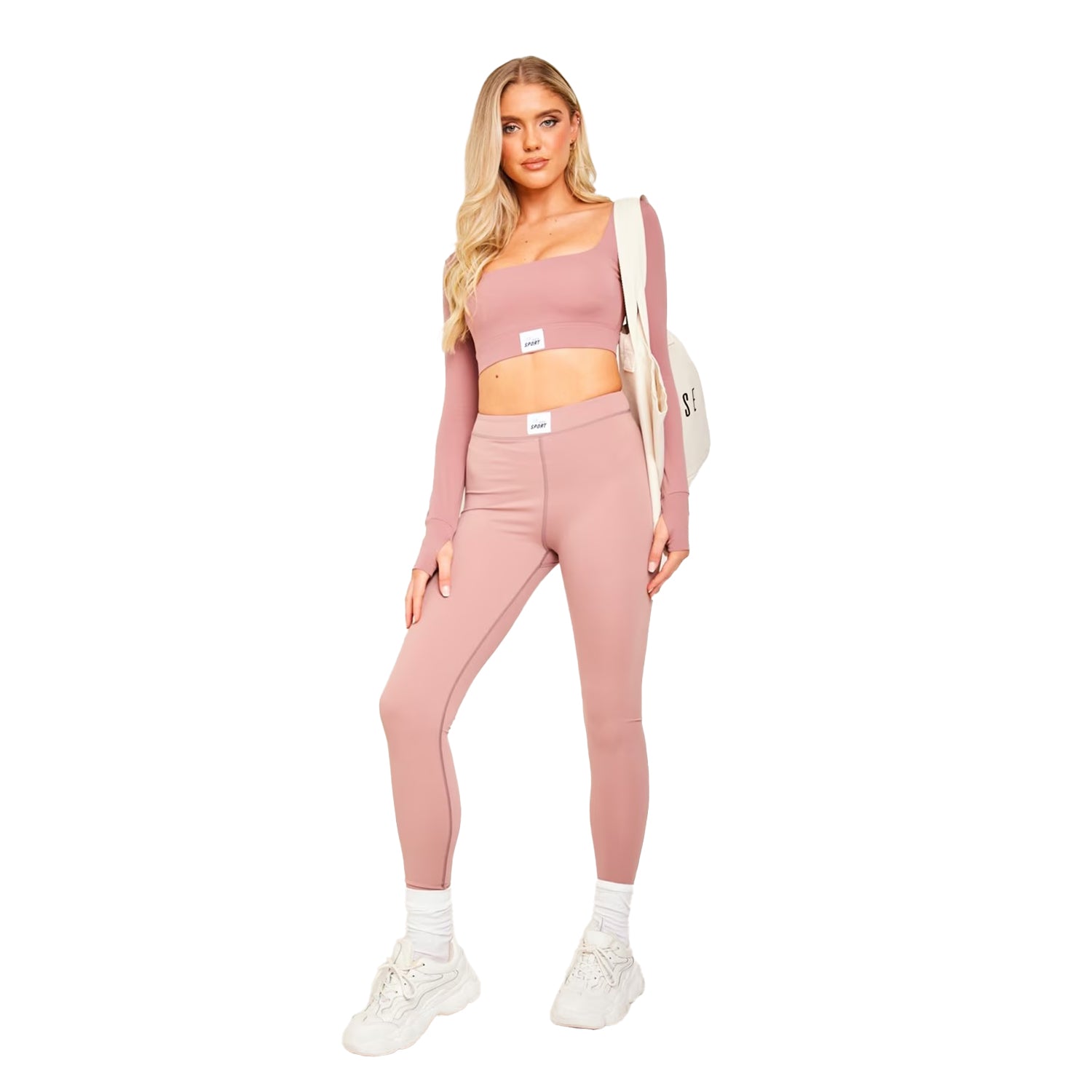 Rose - Back - Missy Empire Womens-Ladies Logo Tab Detail Gym Crop Top