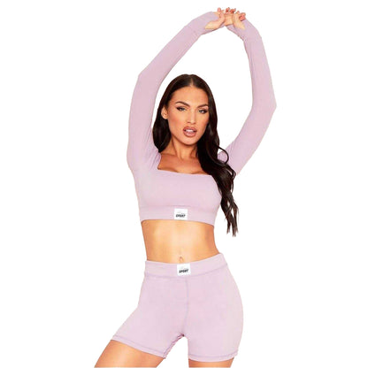 Mauve - Front - Missy Empire Womens-Ladies Logo Tab Detail Gym Crop Top