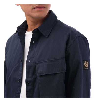 Navy - Side - Belstaff Mens Cotton Point Collar Shirt