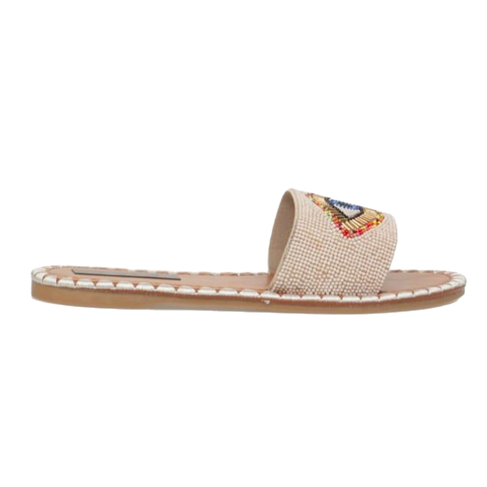 Beige - Front - Where´s That From Womens-Ladies Fabric Open Toe Flat Slide
