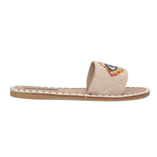 Beige - Front - Where´s That From Womens-Ladies Fabric Open Toe Flat Slide