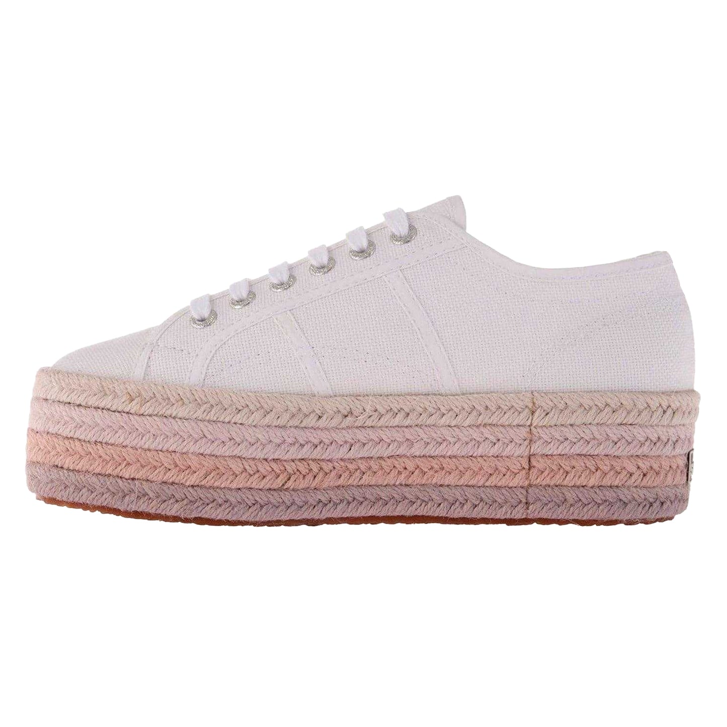 White-Pink - Side - Superga Womens-Ladies Cotton Canvas Platform Flatform Trainers