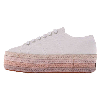 White-Pink - Side - Superga Womens-Ladies Cotton Canvas Platform Flatform Trainers
