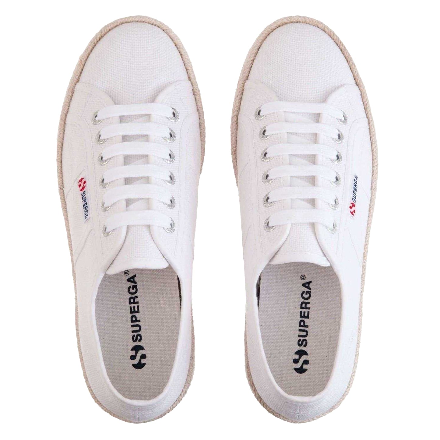 White-Pink - Lifestyle - Superga Womens-Ladies Cotton Canvas Platform Flatform Trainers