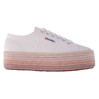 White-Pink - Front - Superga Womens-Ladies Cotton Canvas Platform Flatform Trainers
