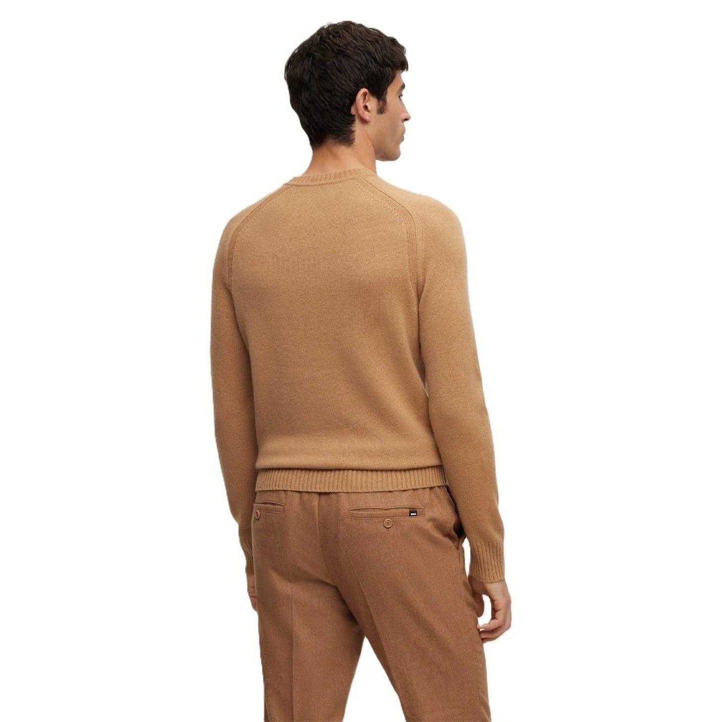 Beige - Back - Boss Mens Raglan Long-Sleeved Sweater Top