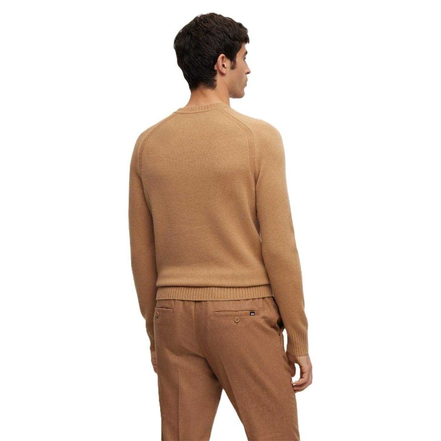 Beige - Back - Boss Mens Raglan Long-Sleeved Sweater Top
