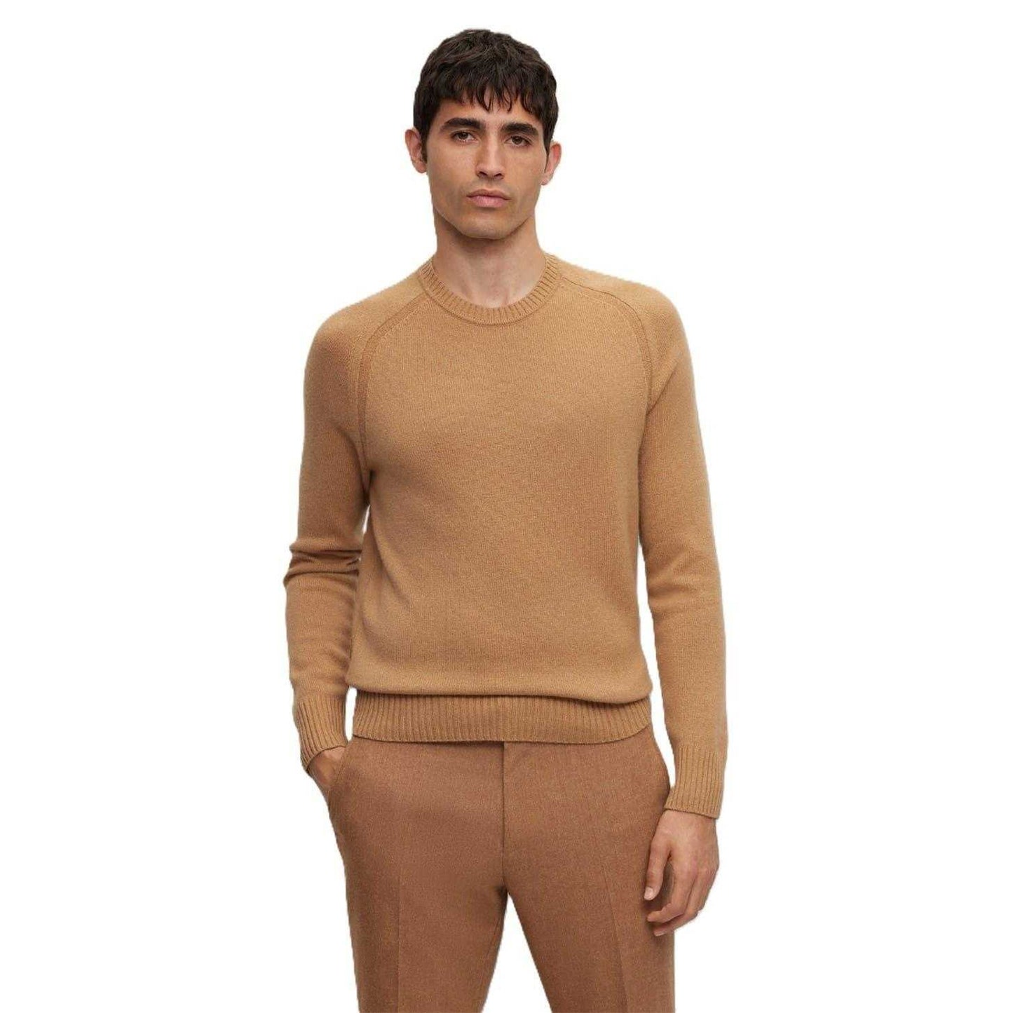 Beige - Side - Boss Mens Raglan Long-Sleeved Sweater Top