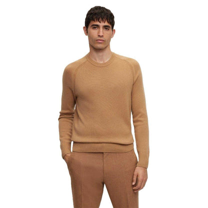 Beige - Side - Boss Mens Raglan Long-Sleeved Sweater Top