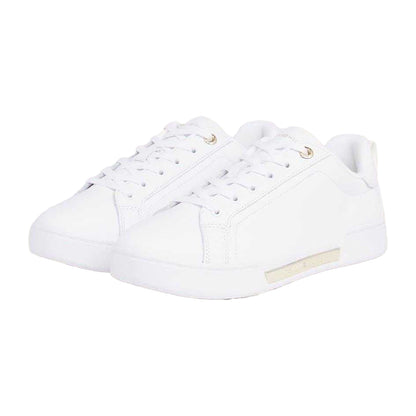 White - Pack Shot - Tommy Hilfiger Womens-Ladies Leather Cupsole Court Shoes