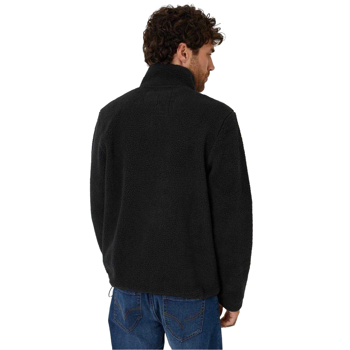 Black - Back - Threadbare Mens Teddy Fleece Quarter Zip Sweatshirt