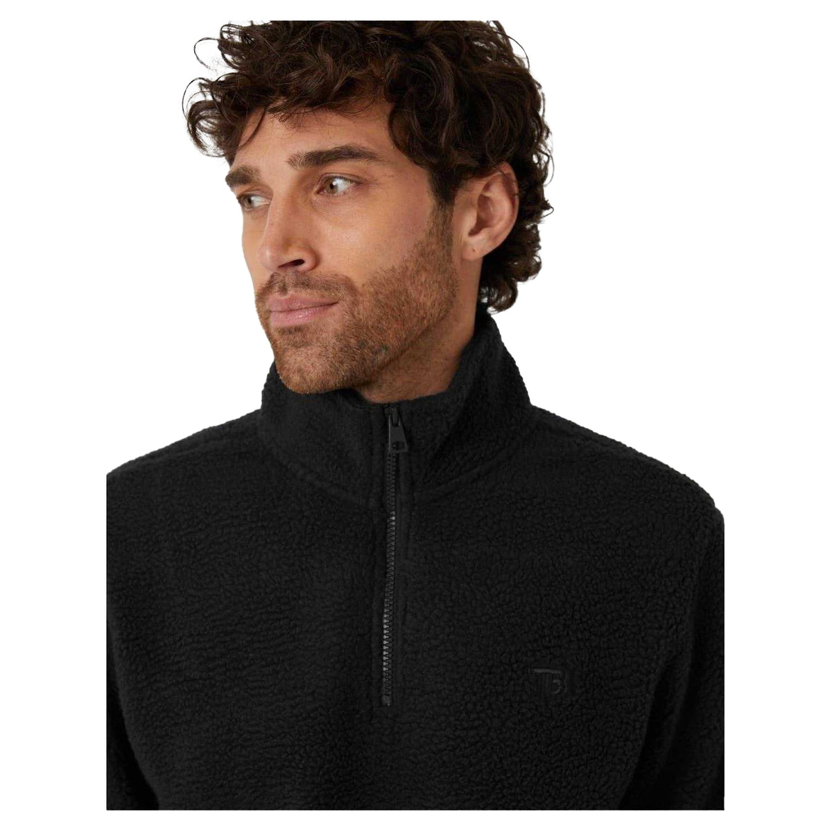 Black - Side - Threadbare Mens Teddy Fleece Quarter Zip Sweatshirt
