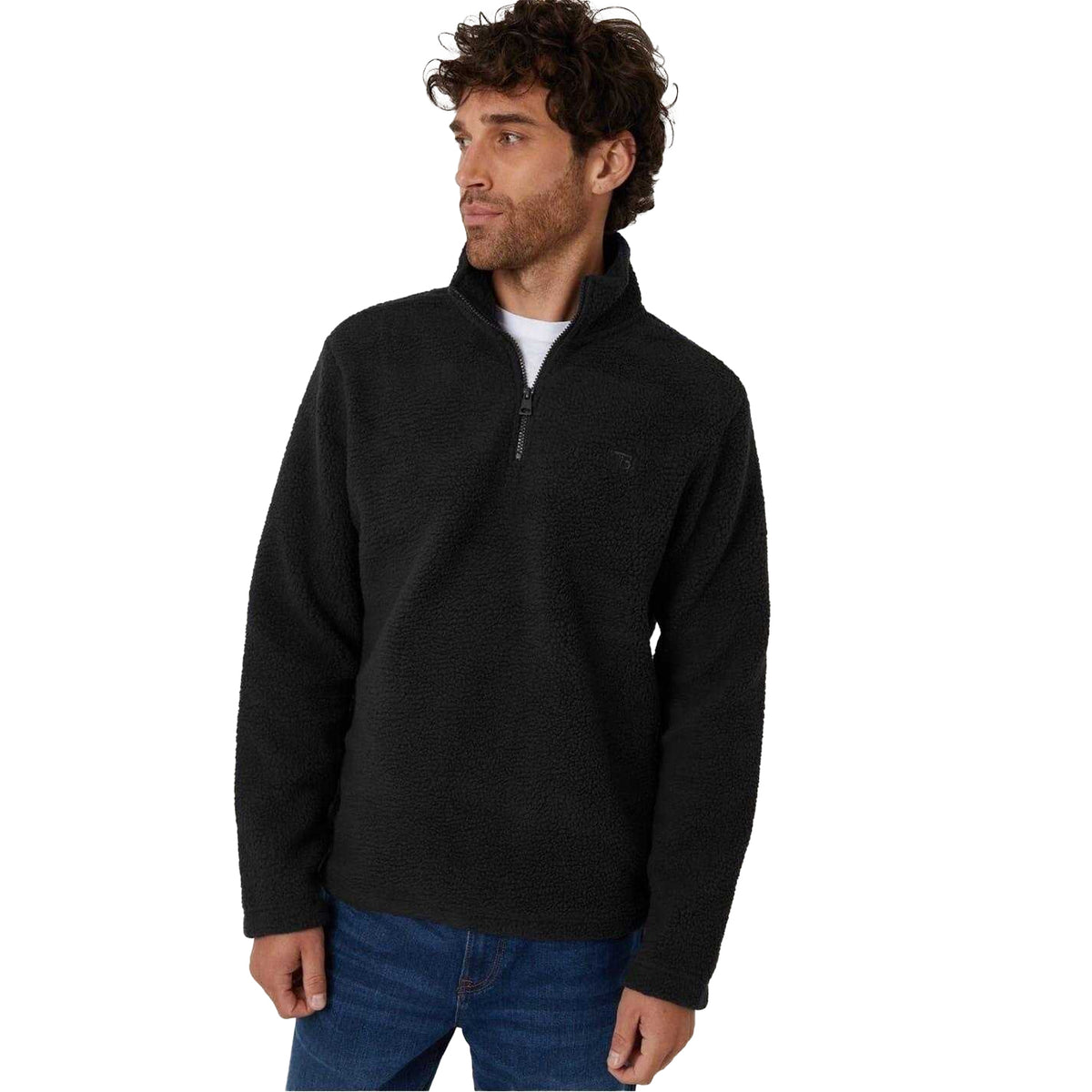 Black - Front - Threadbare Mens Teddy Fleece Quarter Zip Sweatshirt
