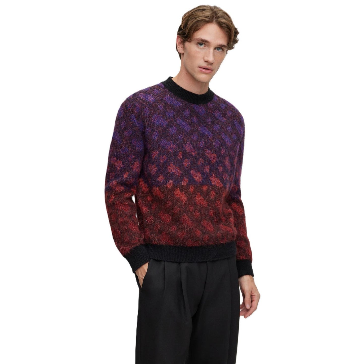Black Blend - Side - Boss Mens Geometric Regular Jumper