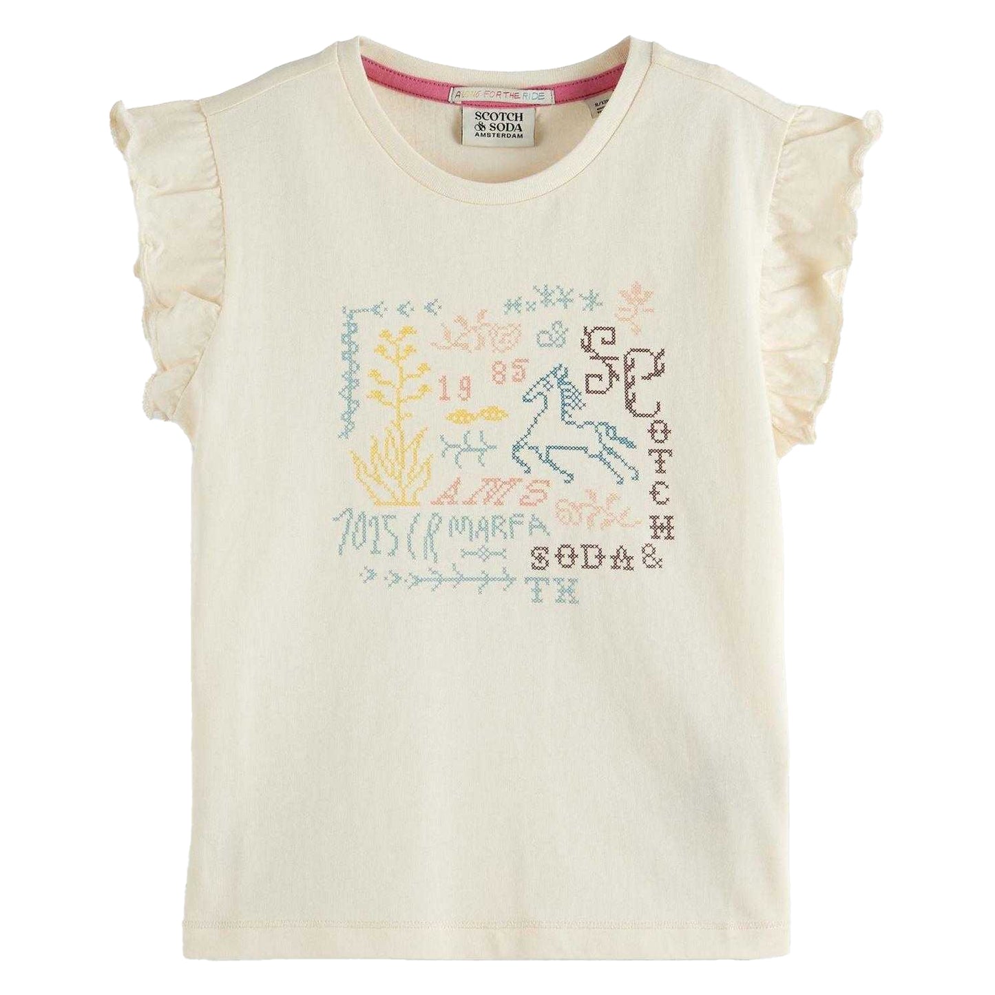 Cream - Front - Scotch And Soda Girls Embroidered T-Shirt