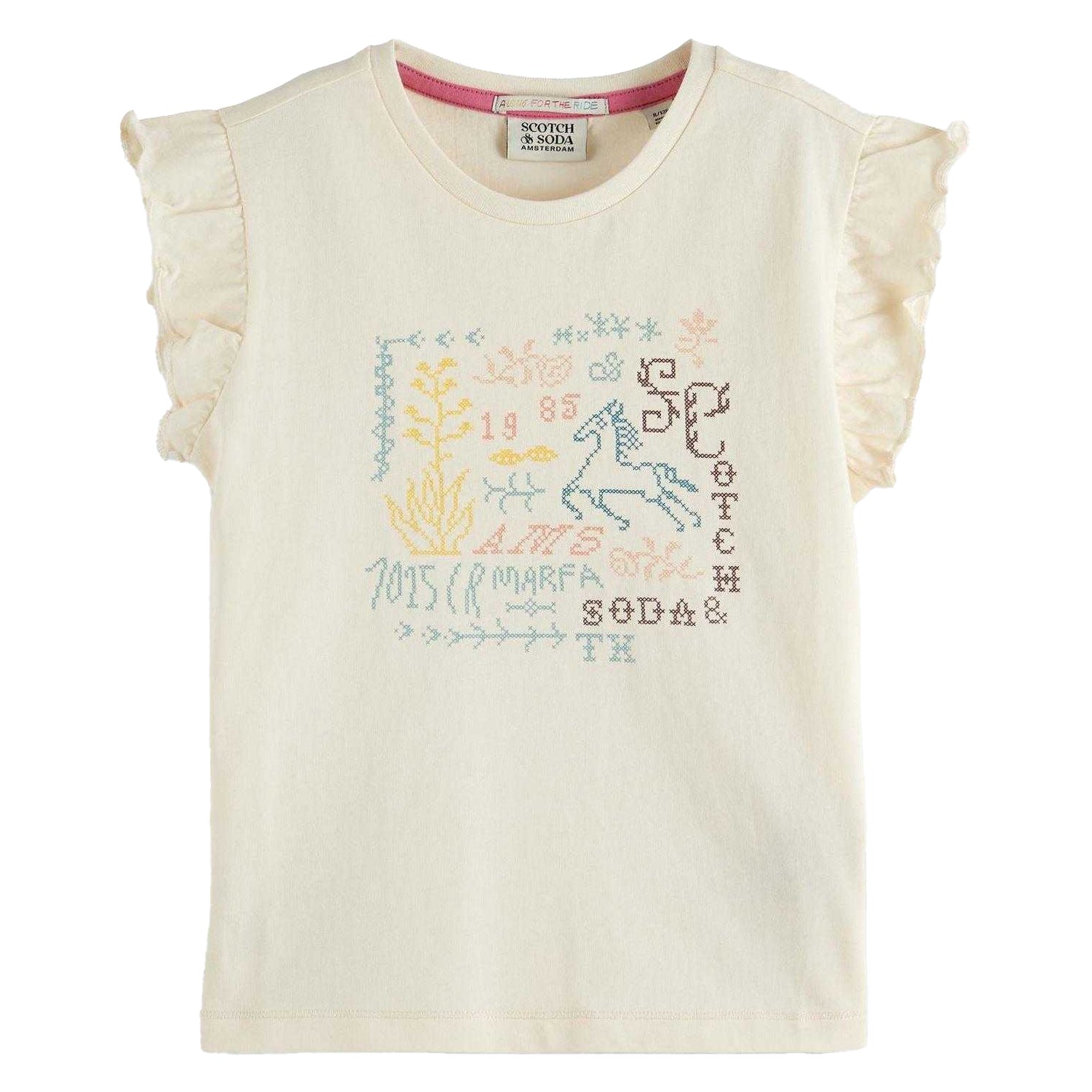 Cream - Front - Scotch And Soda Girls Embroidered T-Shirt