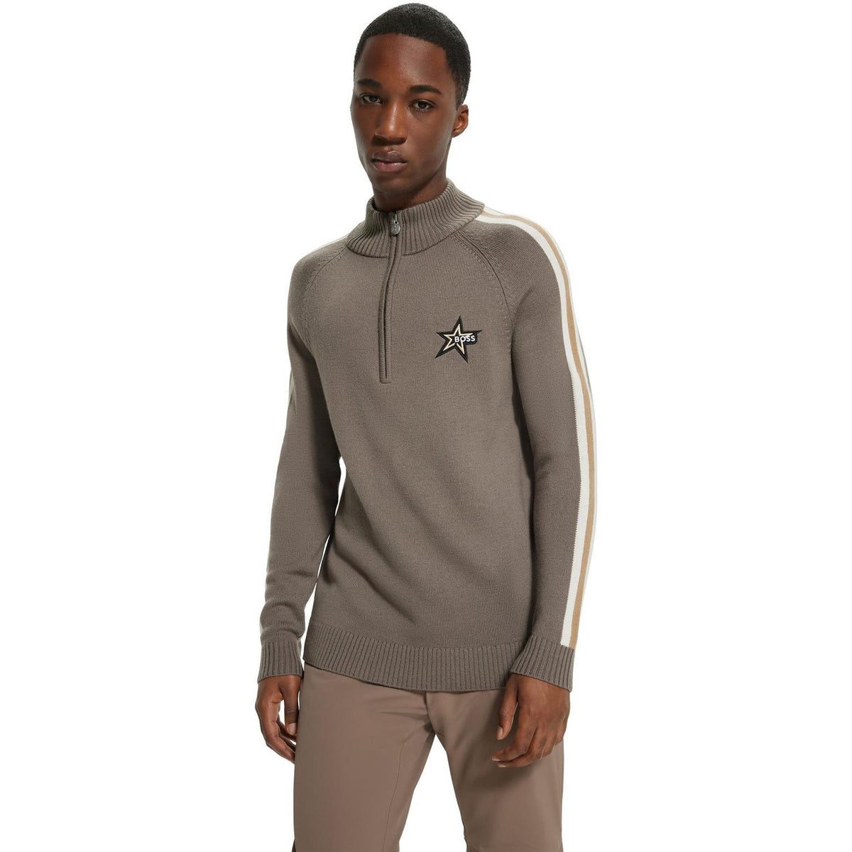 Beige - Lifestyle - Boss Mens Regular Raglan Jumper