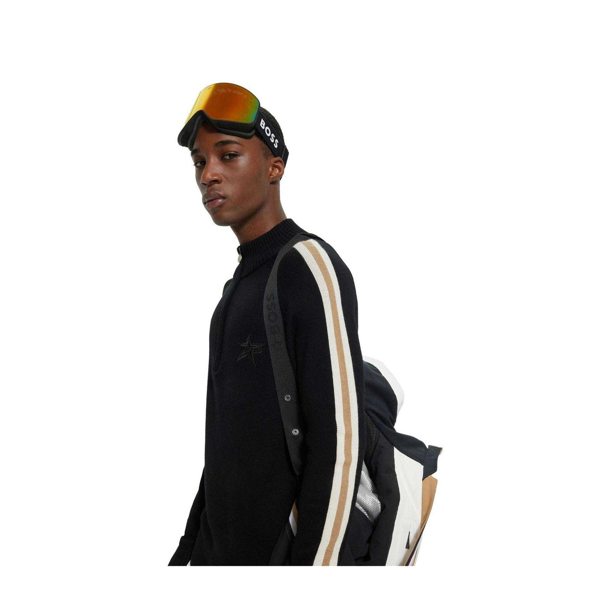 Black - Side - Boss Mens Regular Raglan Jumper