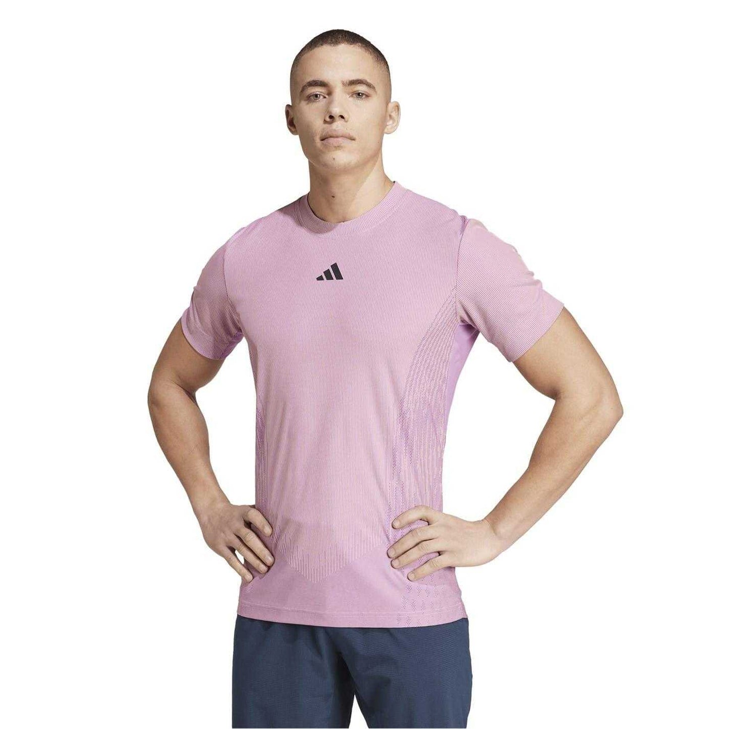 Pink - Side - Adidas Mens AirCool Crew Neck Short-Sleeved T-Shirt