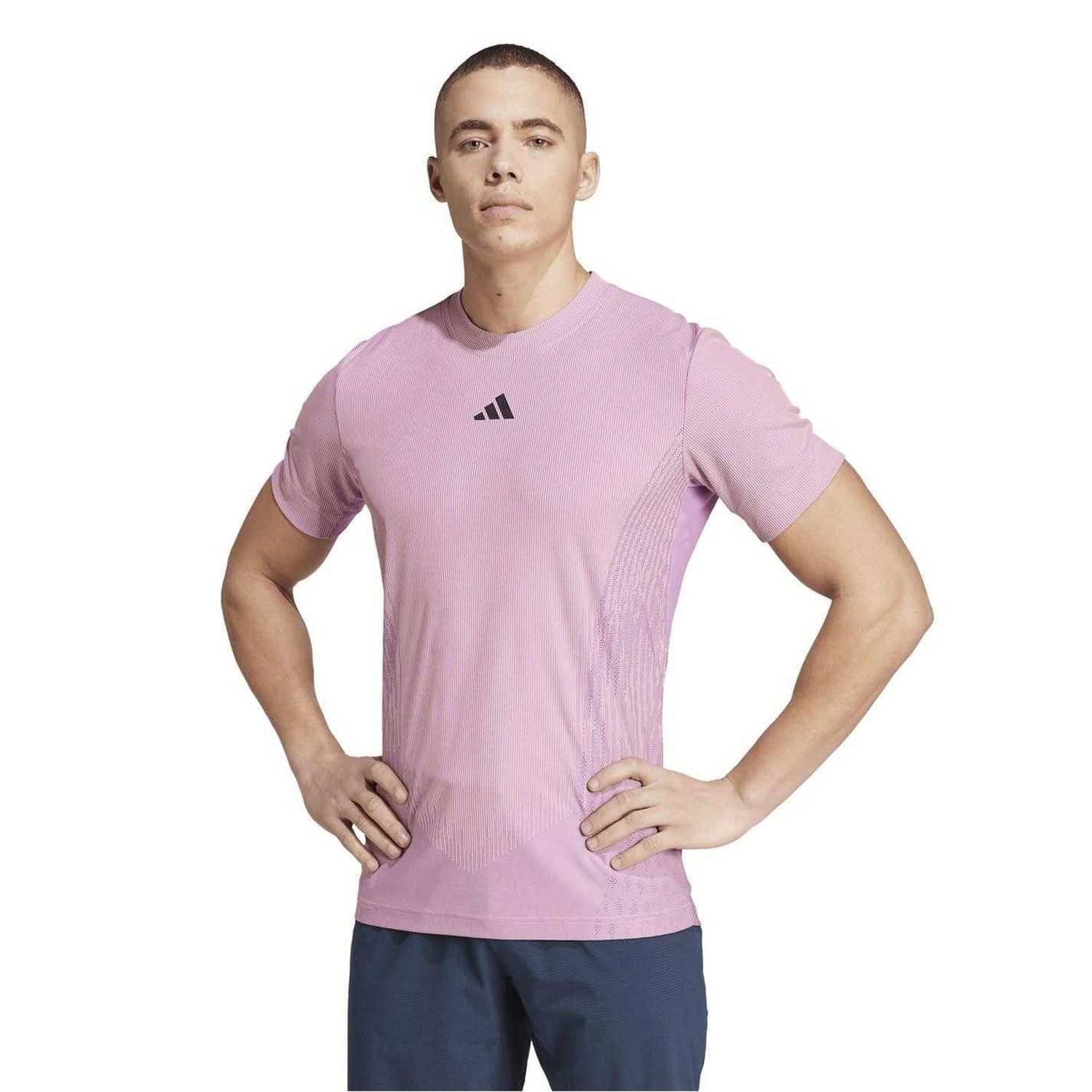 Pink - Side - Adidas Mens AirCool Crew Neck Short-Sleeved T-Shirt