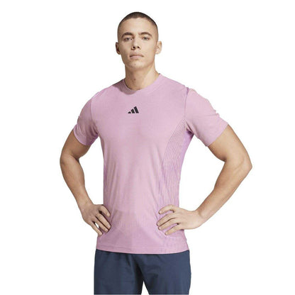 Pink - Side - Adidas Mens AirCool Crew Neck Short-Sleeved T-Shirt