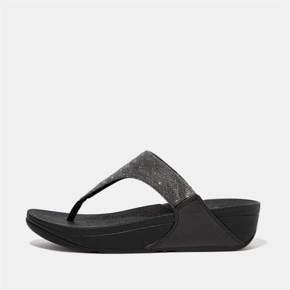 Black - Front - Fit Flop Womens-Ladies Lulu Glitz Toe Post Wedge Sandals
