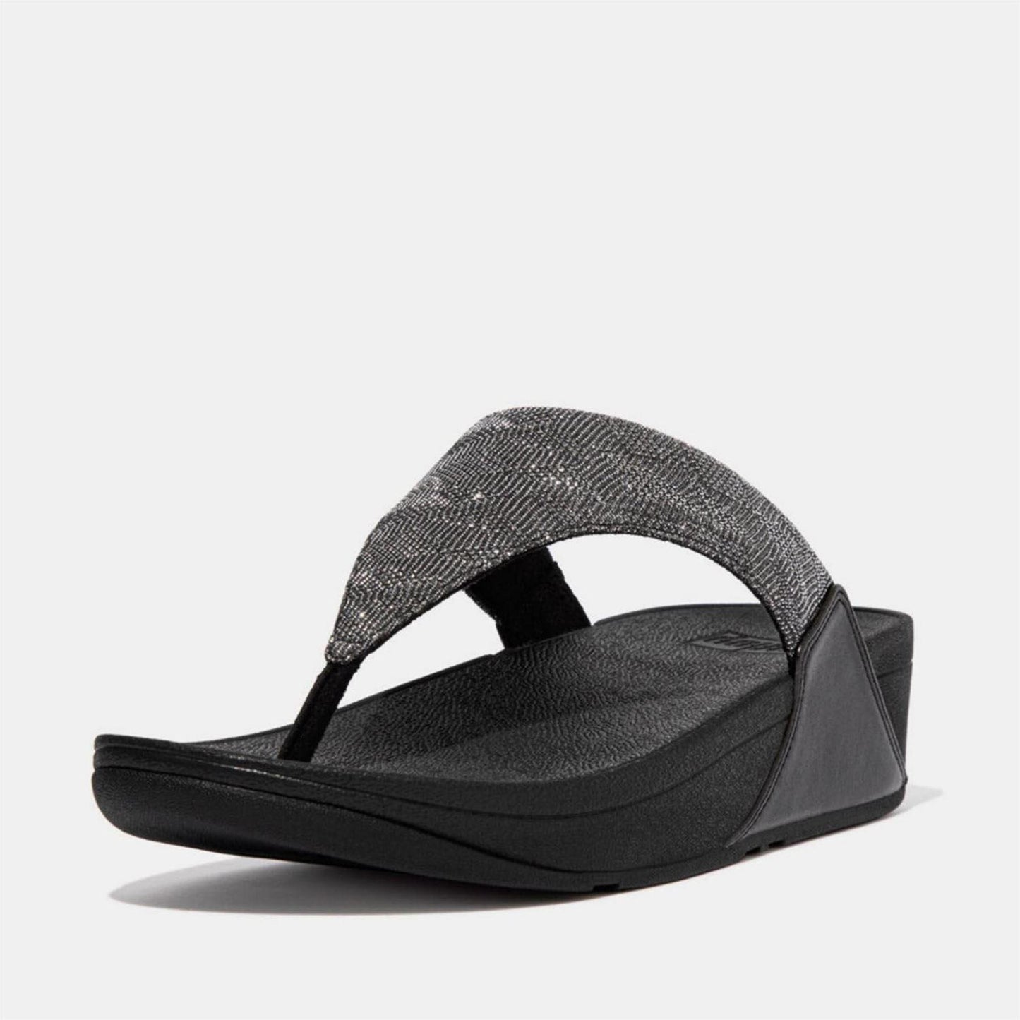 Black - Back - Fit Flop Womens-Ladies Lulu Glitz Toe Post Wedge Sandals
