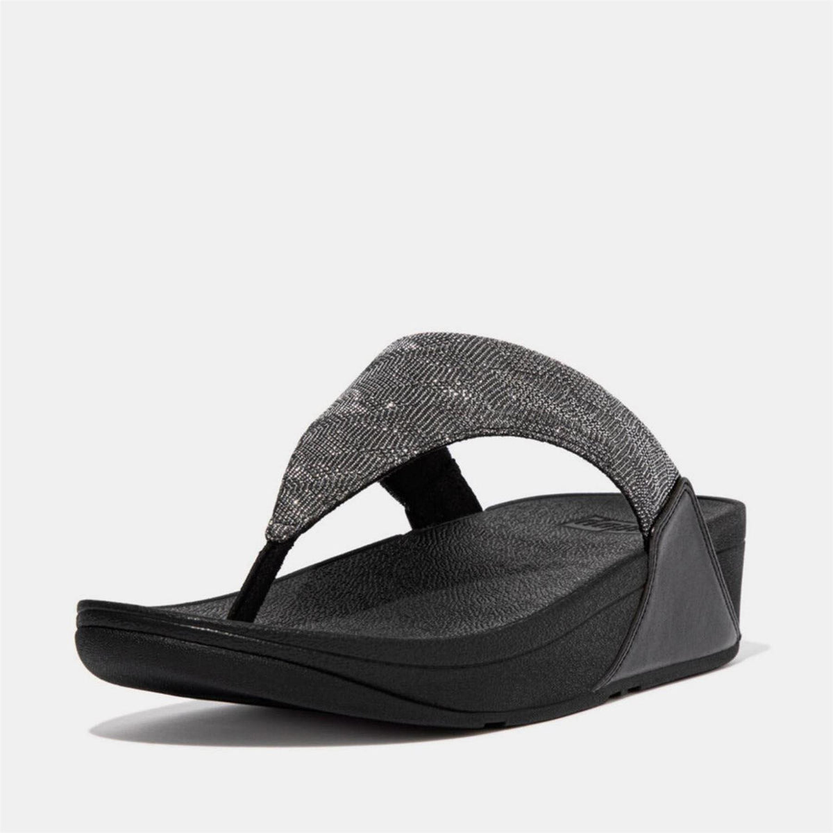 Black - Back - Fit Flop Womens-Ladies Lulu Glitz Toe Post Wedge Sandals