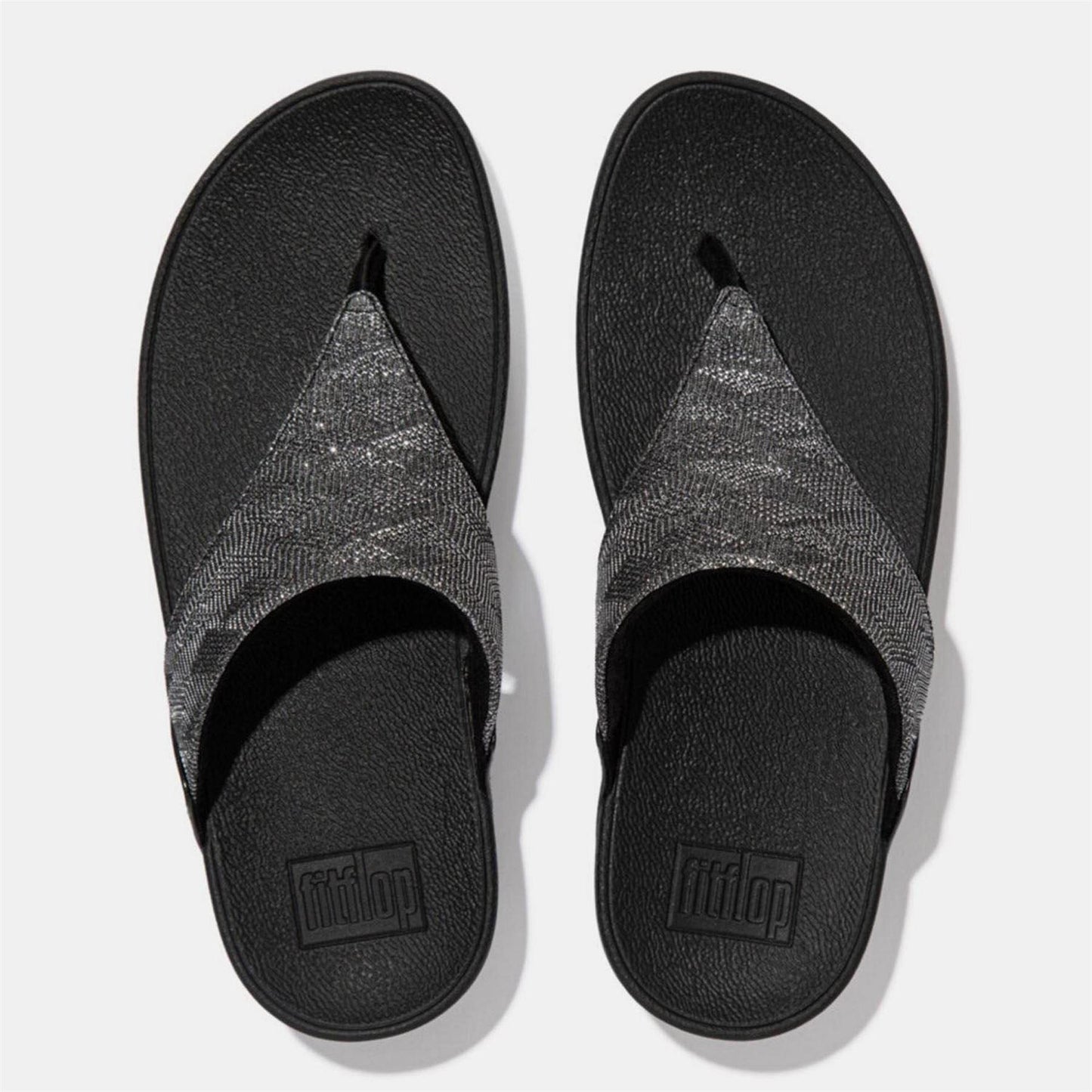 Black - Side - Fit Flop Womens-Ladies Lulu Glitz Toe Post Wedge Sandals