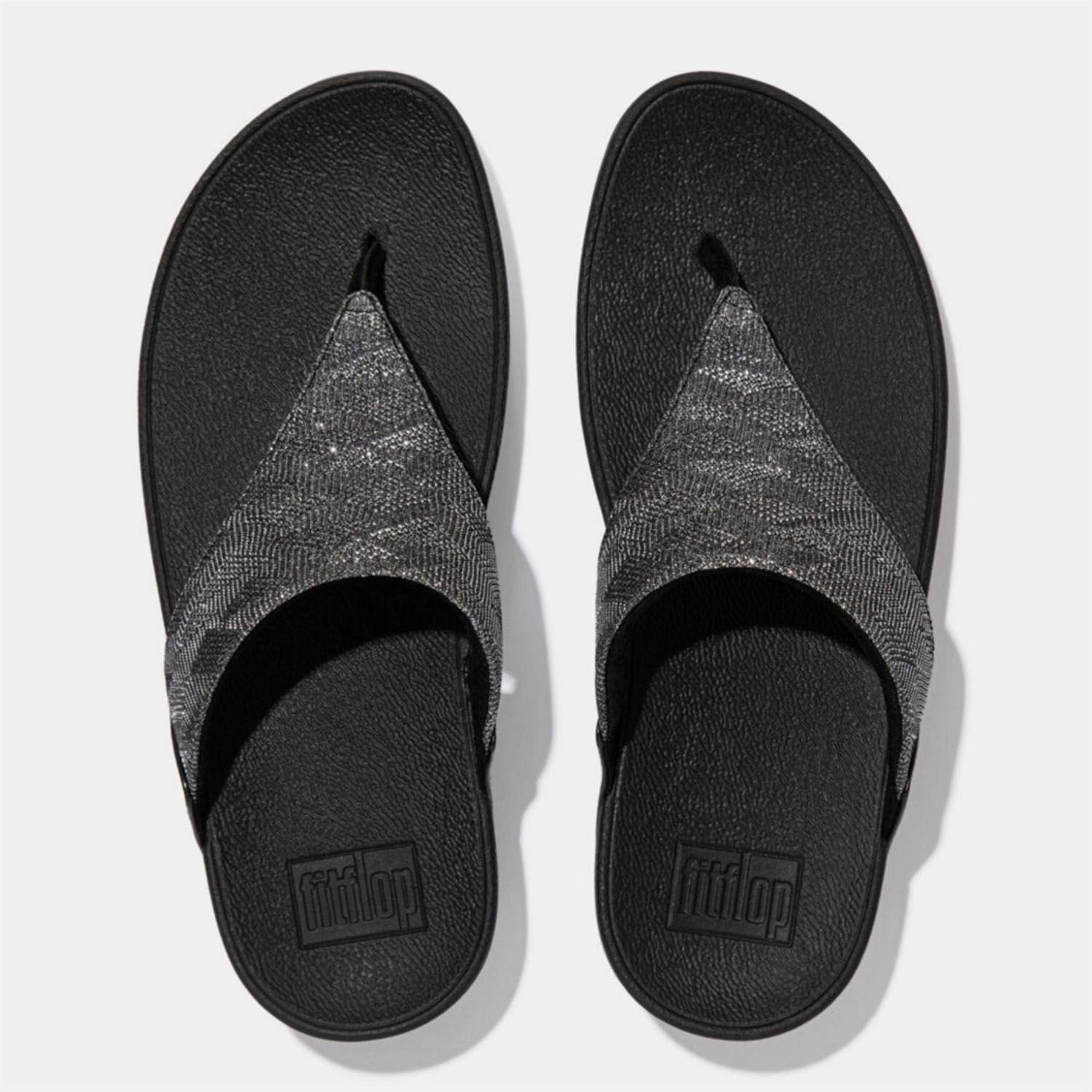 Black - Side - Fit Flop Womens-Ladies Lulu Glitz Toe Post Wedge Sandals