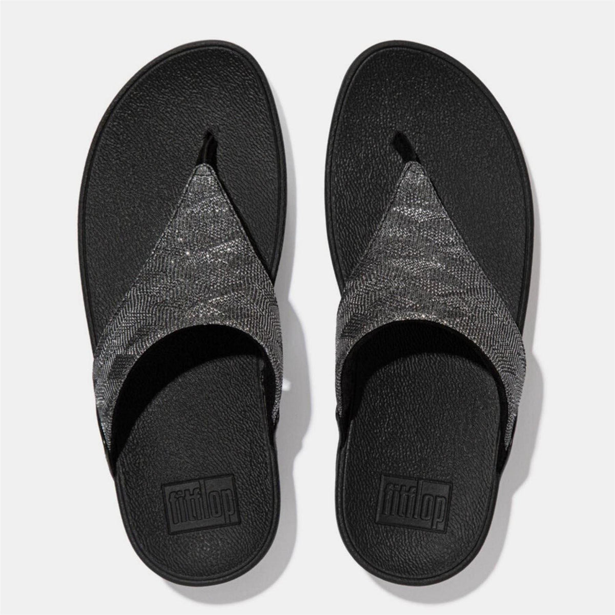 Black - Side - Fit Flop Womens-Ladies Lulu Glitz Toe Post Wedge Sandals