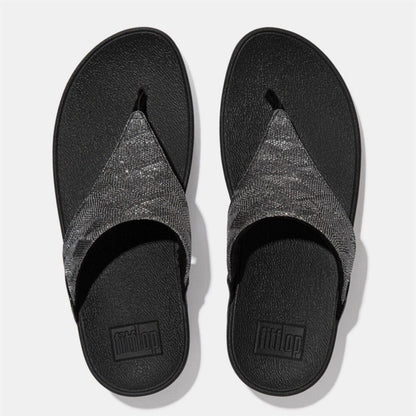 Black - Side - Fit Flop Womens-Ladies Lulu Glitz Toe Post Wedge Sandals