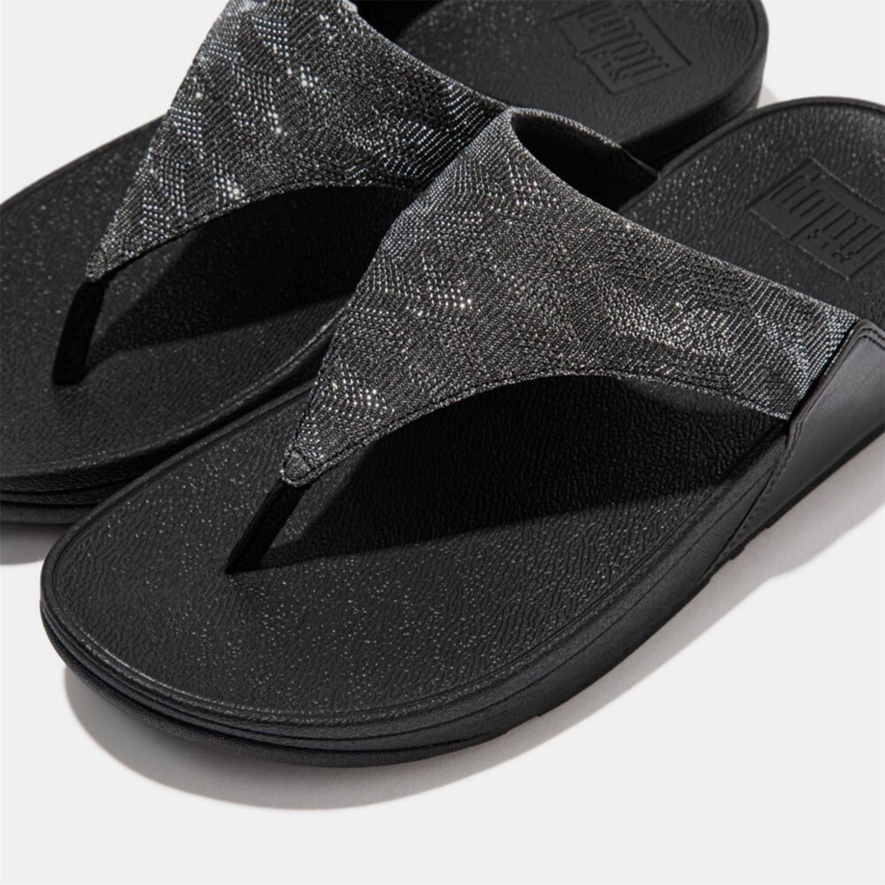 Black - Pack Shot - Fit Flop Womens-Ladies Lulu Glitz Toe Post Wedge Sandals