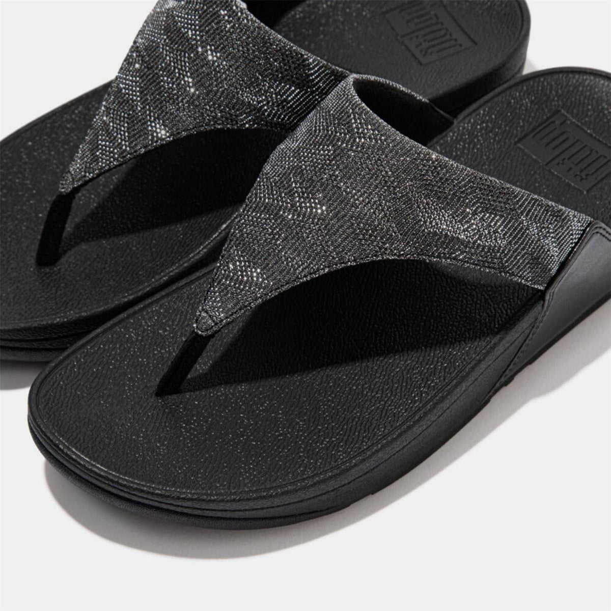 Black - Pack Shot - Fit Flop Womens-Ladies Lulu Glitz Toe Post Wedge Sandals