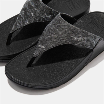 Black - Pack Shot - Fit Flop Womens-Ladies Lulu Glitz Toe Post Wedge Sandals