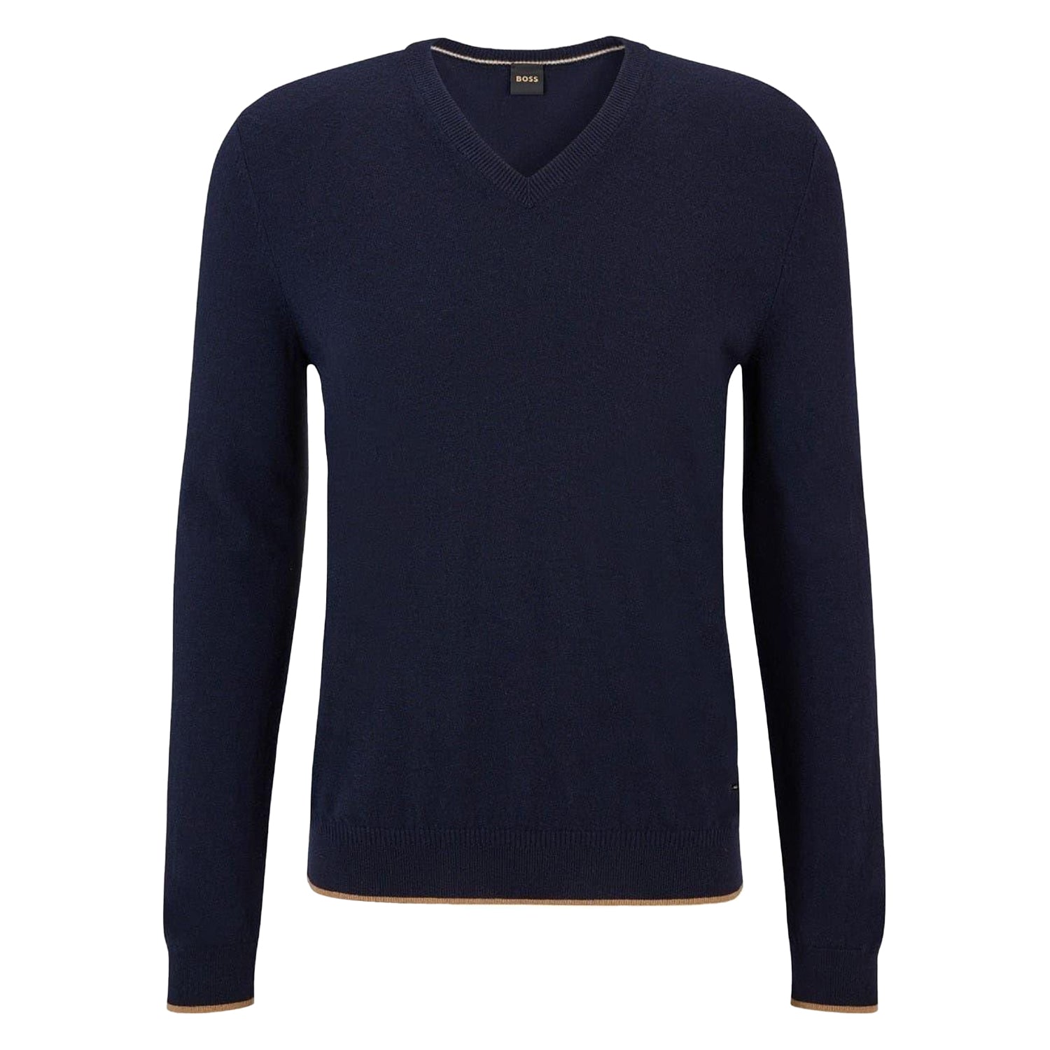 Dark Blue - Front - Boss Mens Contrast Tipped V Neck Regular Sweater Top