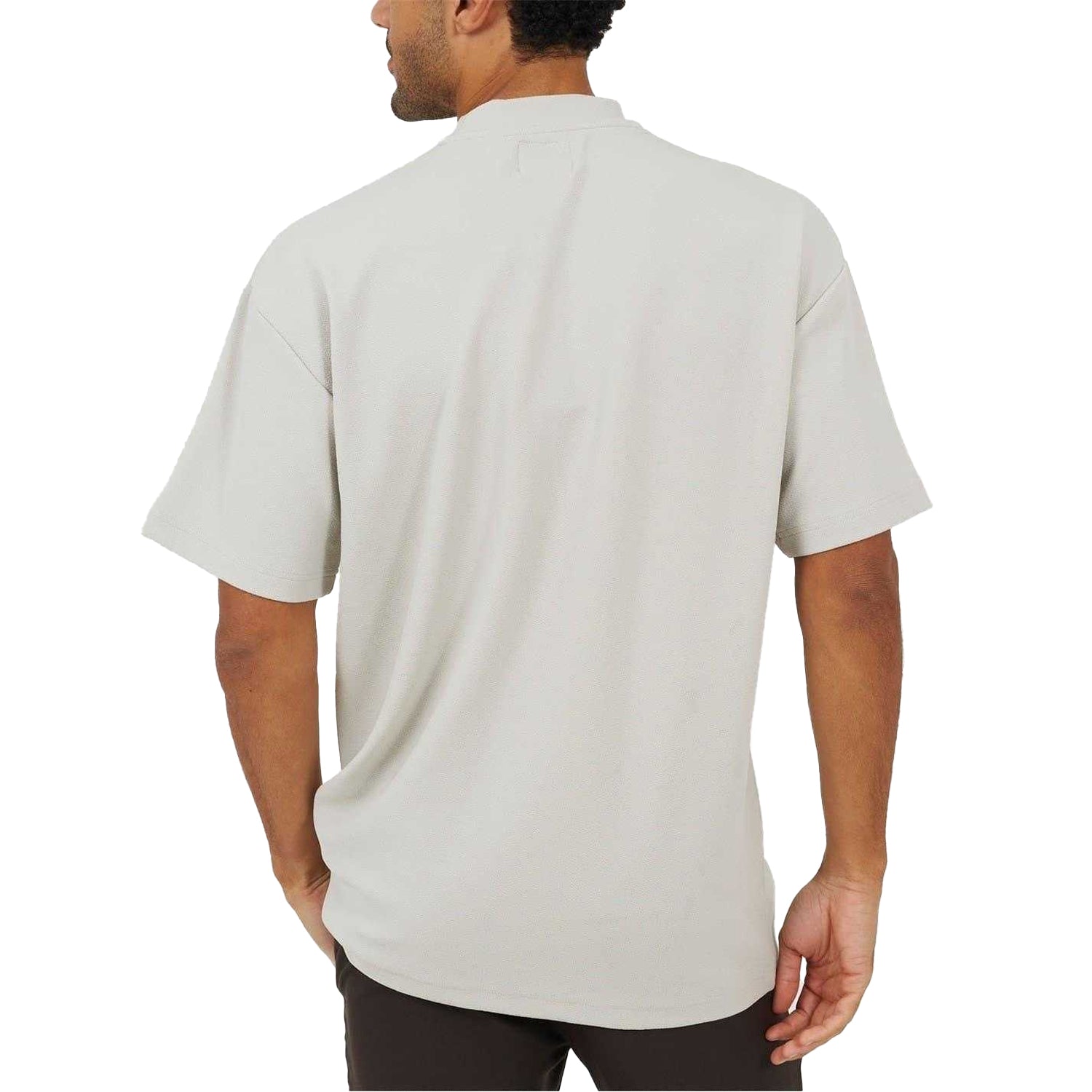 Grey - Back - Brave Soul Mens Turtle Neck Relaxed Fit T-Shirt