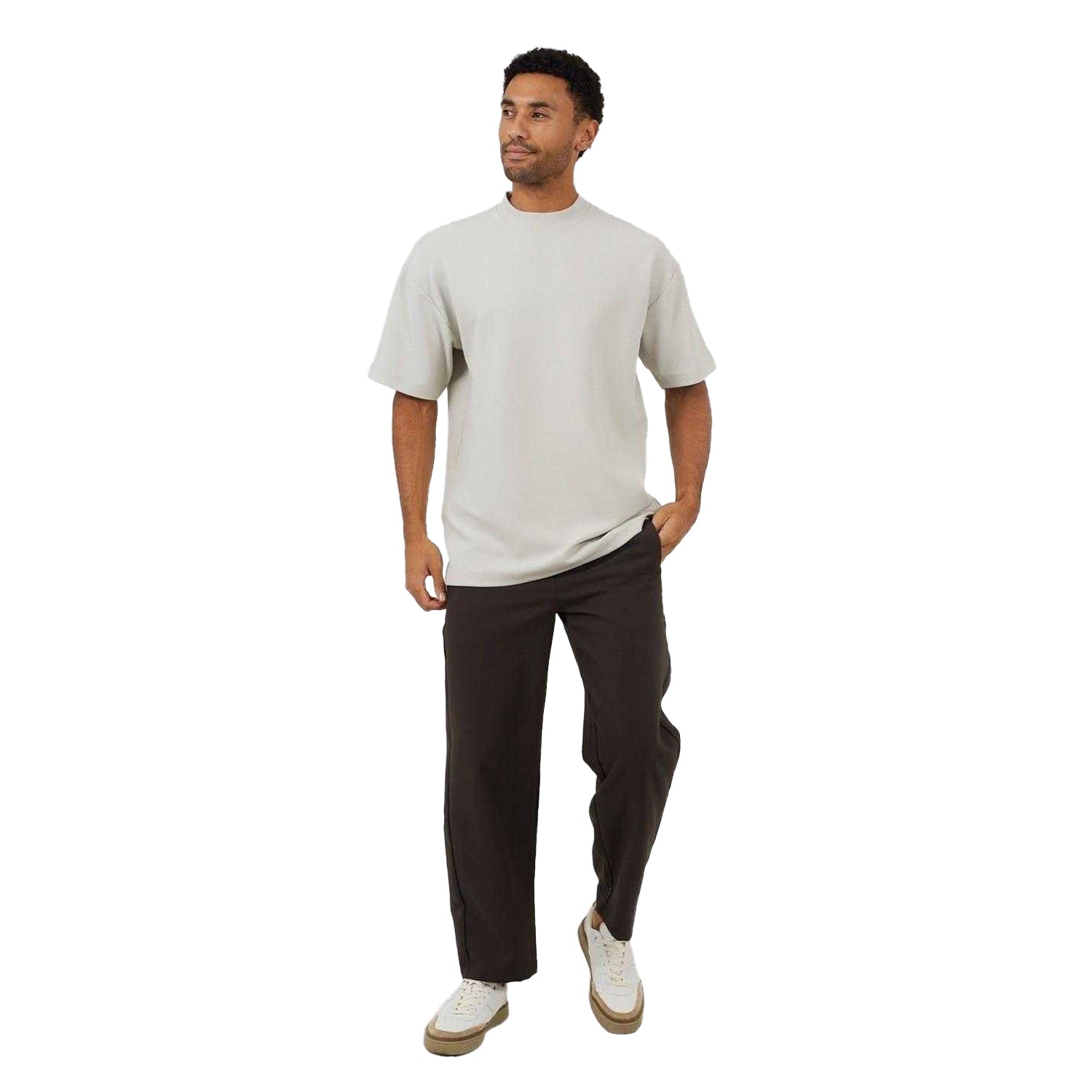 Grey - Lifestyle - Brave Soul Mens Turtle Neck Relaxed Fit T-Shirt